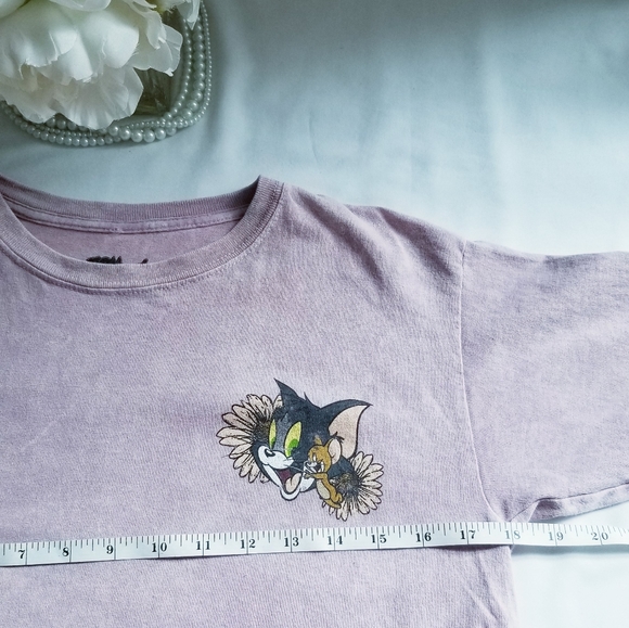 Tom and Jerry Crop Tee Shirt "Good Vibes Only" Graphic Print - Picture 11 of 12